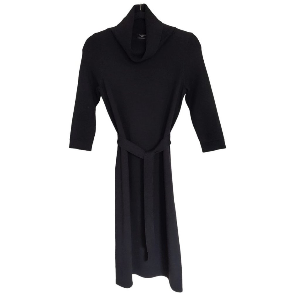 Talbots Italian Merino Wool Blend Black Cowl Neck Sweater Midi Dress Petite P